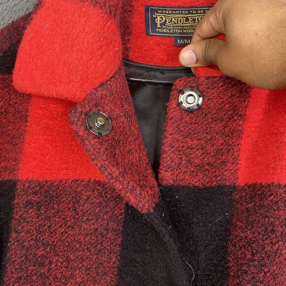 Pendleton Coat Mens Medium Wool Blend Buffalo Plaid Snap Front Crest Patch - Picture 6 of 16
